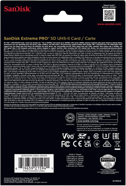 Karta pamięci SanDisk Extreme Pro SDXC 256GB V90 UHS-II (SDSDXDM-256G-GN4IN) - obraz 4
