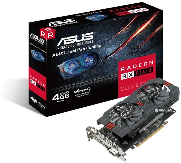 Видеокарта Asus PCI-Ex Radeon RX 560 4GB GDDR5 (128bit) (1176/7000