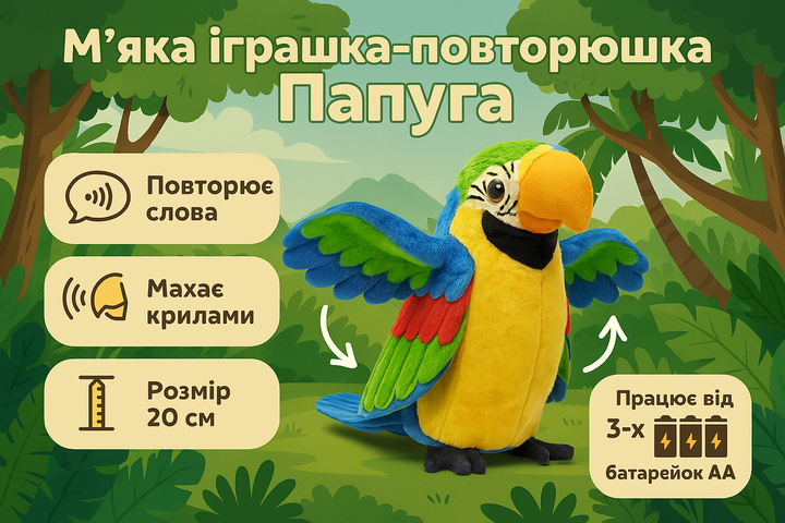 Интерактивный Попугай - игрушка-повторюшка, 20 см синий C41808-3 - изображение 2
