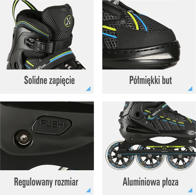 Łyżworolki Nils Extreme NA1128 Czarno-Limonkowe roz. M (35-38) (5907695595000) - obraz 5