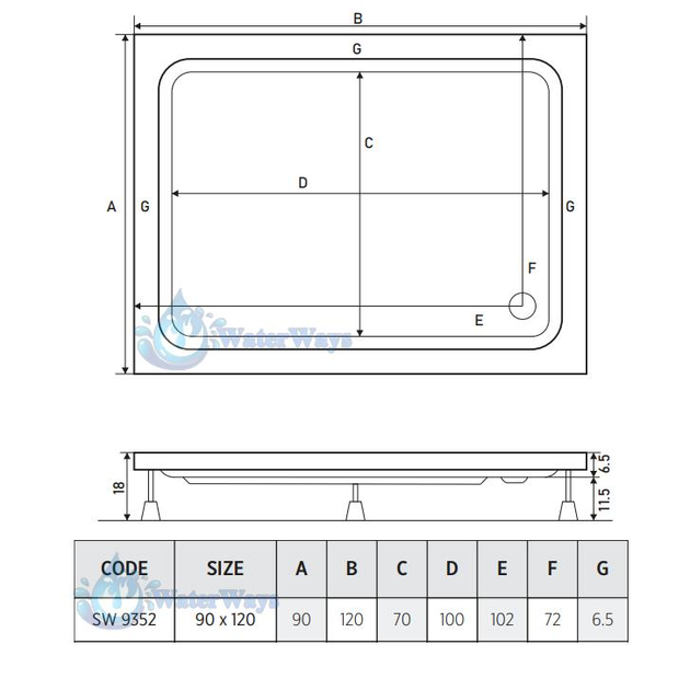 Душовий піддон прямокутний Shower Beta 120x90х18 см низький акриловий для душової кабіни - зображення 2