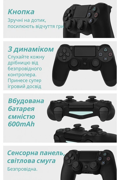 Бездротовий геймпад DATA FROG для PS4 / Slim / Pro / Windows / Apple / Android / Steam / Чорний - зображення 2