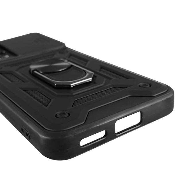Чохол для Xiaomi POCO X4 GT броньований з кільцем-тримачем підставкою зі шторкою чорний - Фото 8 Чохол для Xiaomi POCO X4 GT броньований з кільцем-тримачем підставкою зі шторкою чорний - зображення 8