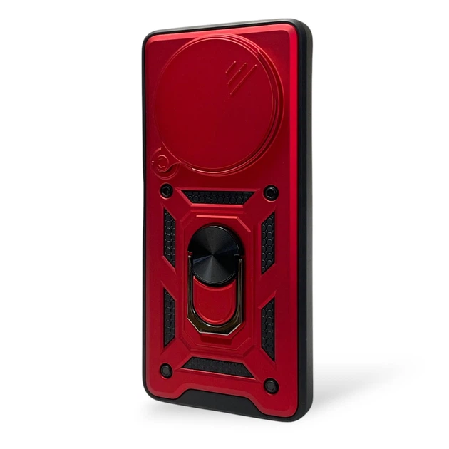 Чехол для Xiaomi Redmi 14C бронированный с кольцом-держателем со шторкой красный - Фото 1 Чехол для Xiaomi Redmi 14C бронированный с кольцом-держателем со шторкой красный - изображение 1