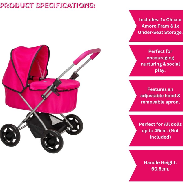 Wózek głęboki dla lalki Chicco Amore Dolls Pram Różowy (5050842405919) - obraz 5