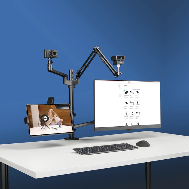 Настільне кріплення для монітора Hama Monitor Holder for Streaming Setup, 4 Arms, Height-adjustable, Swivel (4007249046635) - зображення 12