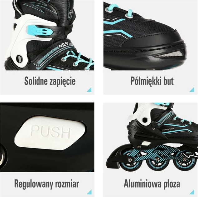 Ролики Nils Extreme NA1169A Бірюзові роз. L (39-42) (5907695538175) - зображення 10