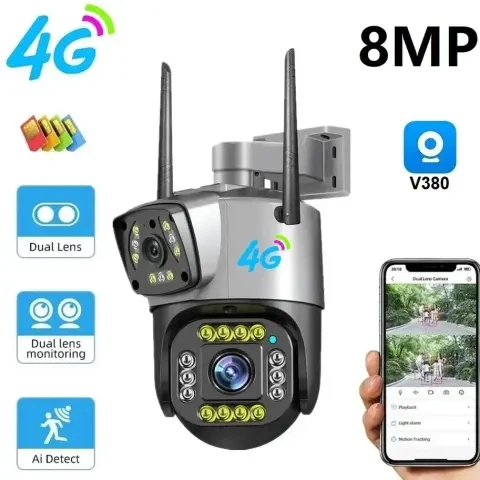 Камера видеонаблюдения 4G под семь SIM-карту 8 Мп, IP камера с двойной вращающейся линзой - Фото 2 Камера видеонаблюдения 4G под семь SIM-карту 8 Мп, IP камера с двойной вращающейся линзой - изображение 2