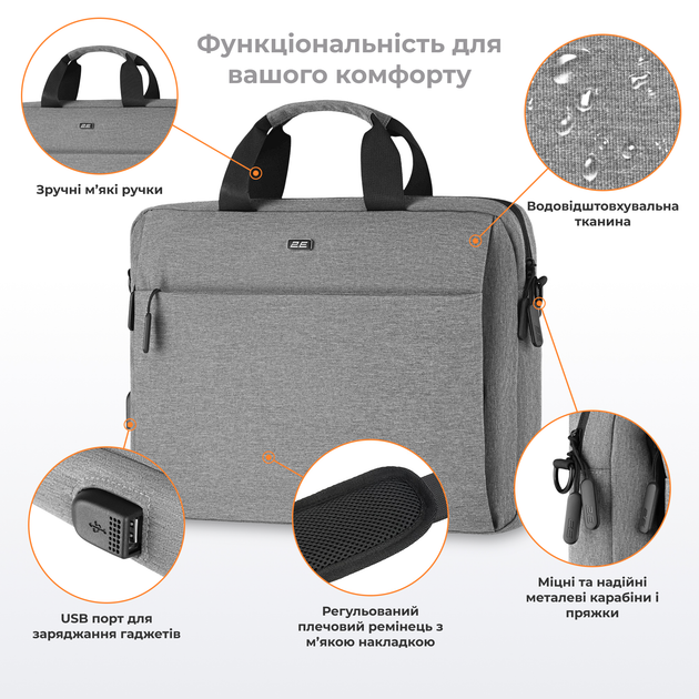 Сумка для ноутбука 2E Melange 16" Light Grey (2E-CBN9265BK) - зображення 14