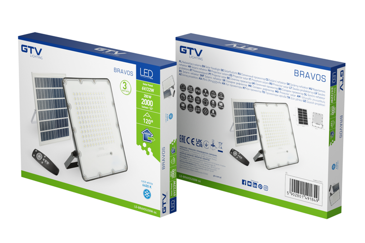 Прожектор свiтлодiодний BRAVOS сонячна панель 200W 2000lm 6400K IP65 пульт GTV - зображення 3