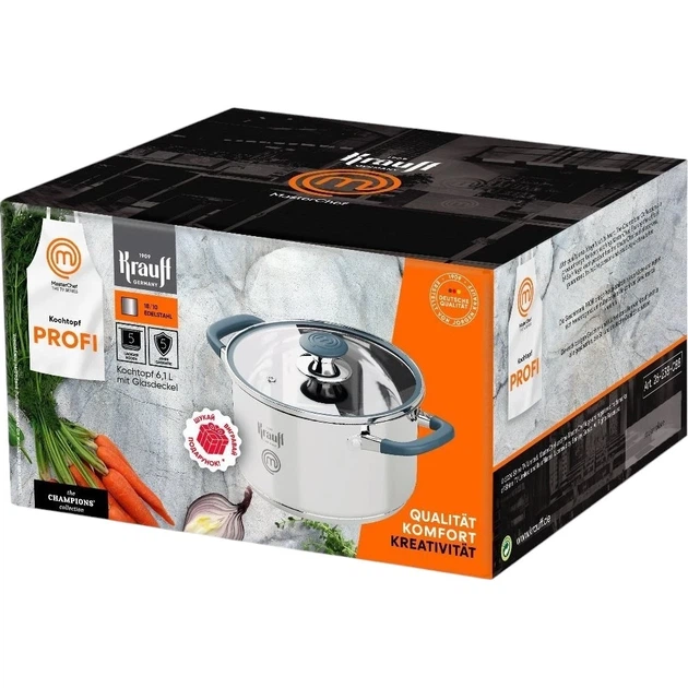 Кастюля KRAUFF MasterChef 6,1 л c нержавеющей стали c крышкой - Фото 3 Кастюля KRAUFF MasterChef 6,1 л c нержавеющей стали c крышкой - изображение 3