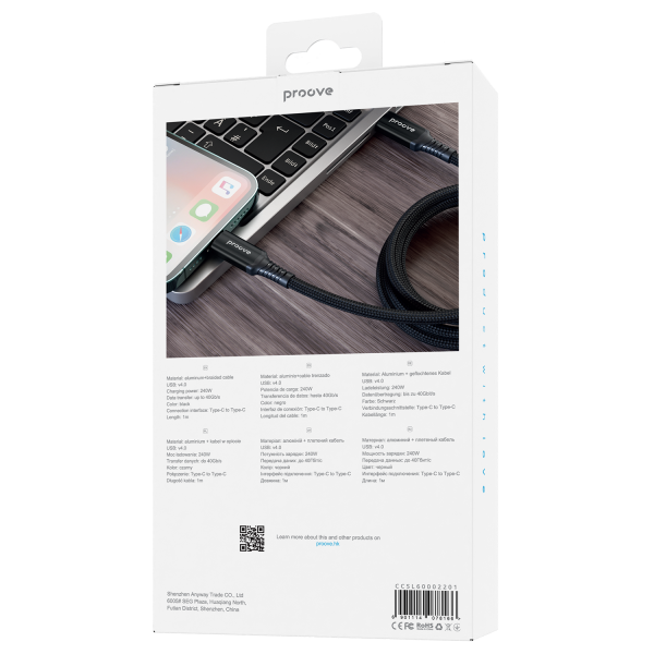 Кабель быстрой зарядки Type-C to Type-C 240W USB 4.0 Proove Speed Line 1m, чёрный - Фото 4 Кабель быстрой зарядки Type-C to Type-C 240W USB 4.0 Proove Speed Line 1m, чёрный - изображение 4