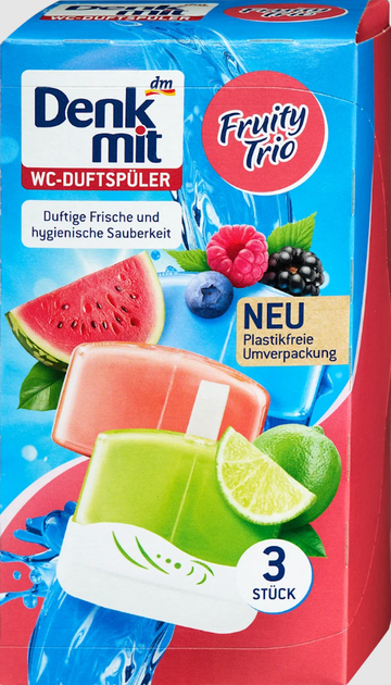Підвісний блок для унітазу DenkMit Fruity (1 блок + 2 запаски) 165 мл (4066447789058) - Фото 1 Підвісний блок для унітазу DenkMit Fruity (1 блок + 2 запаски) 165 мл (4066447789058) - изображение 1
