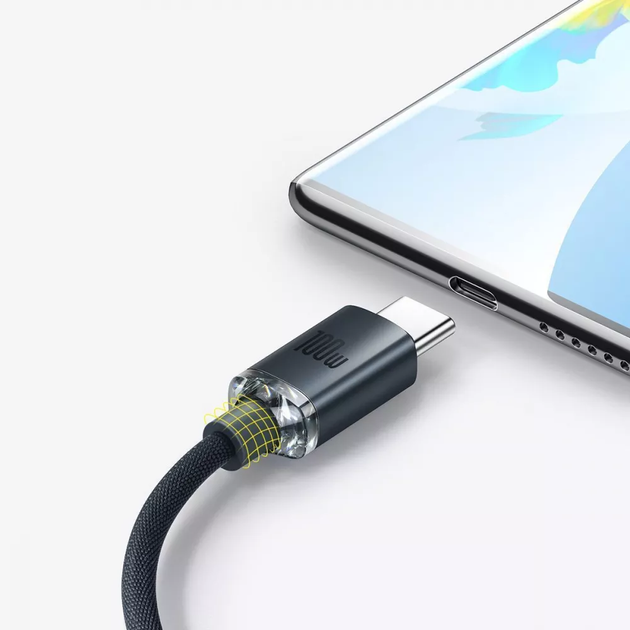Кабель Baseus Crystal Shine Series Fast Charging Type-C 100W 1.2m чорний CAJY000401 - Фото 4 Кабель Baseus Crystal Shine Series Fast Charging Type-C 100W 1.2m чорний CAJY000401 - зображення 4