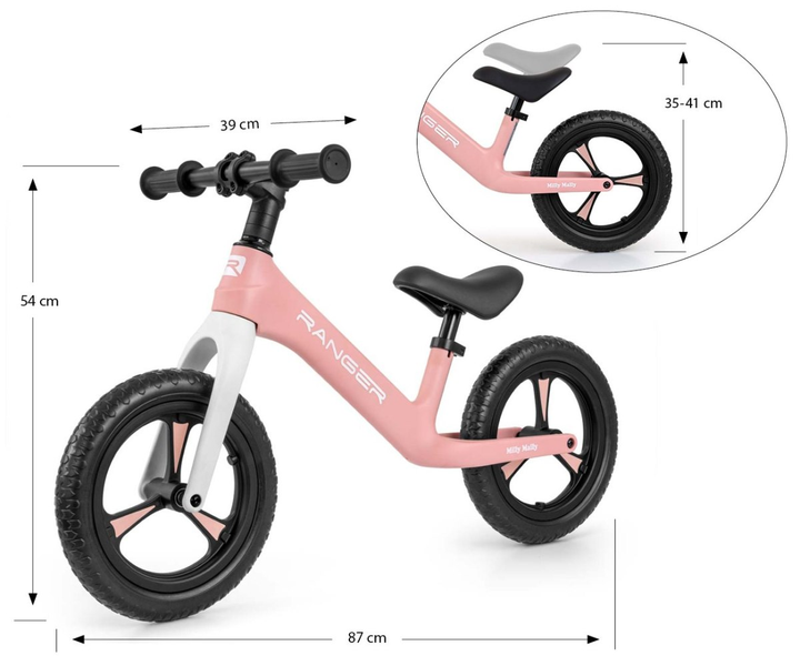 Rowerek biegowy Milly Mally Ranger Pink 12" (5901761128383) - obraz 5