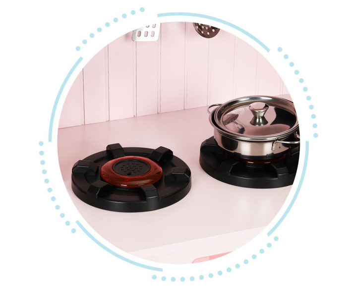 Дерев'яна дитяча кухня EcoToys з духовкою, конфорками, мікрохвильовою піччю та аксесуарами PLK563P Рожева (5905817000012) - зображення 7