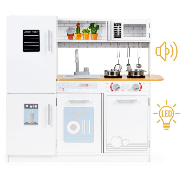 Drewniana kuchnia dla dzieci EcoToys z akcesoriami dla dzieci + efekty led PLK553 Biała (5903769975402) - obraz 6