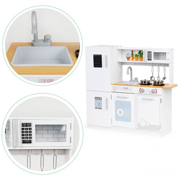 Drewniana kuchnia dla dzieci EcoToys z akcesoriami dla dzieci + efekty led PLK553 Biała (5903769975402) - obraz 7