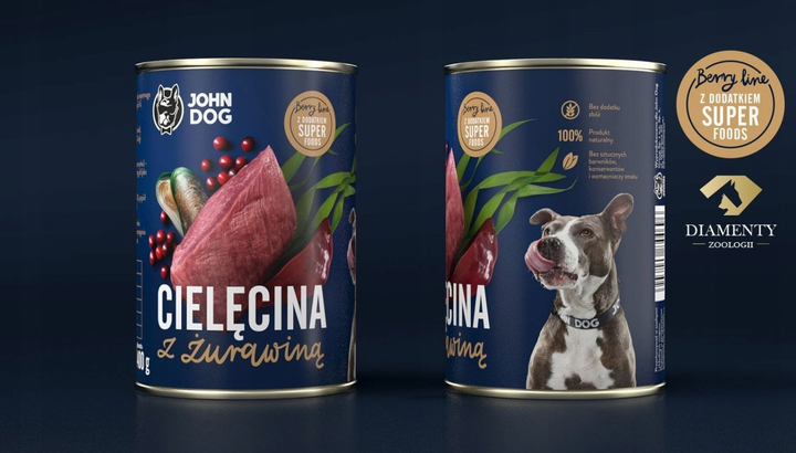 Opakowanie mokrej karmy dla psów John Dog Adult z cielęciną i żórawiną 6 szt x 400 g (5903246845358) - obraz 5