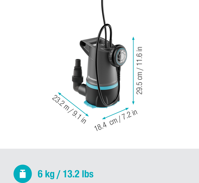 Насос дренажний Gardena для чистої/брудної води 20000 Basic 2-в-1 (09018-47.000.00) - зображення 2