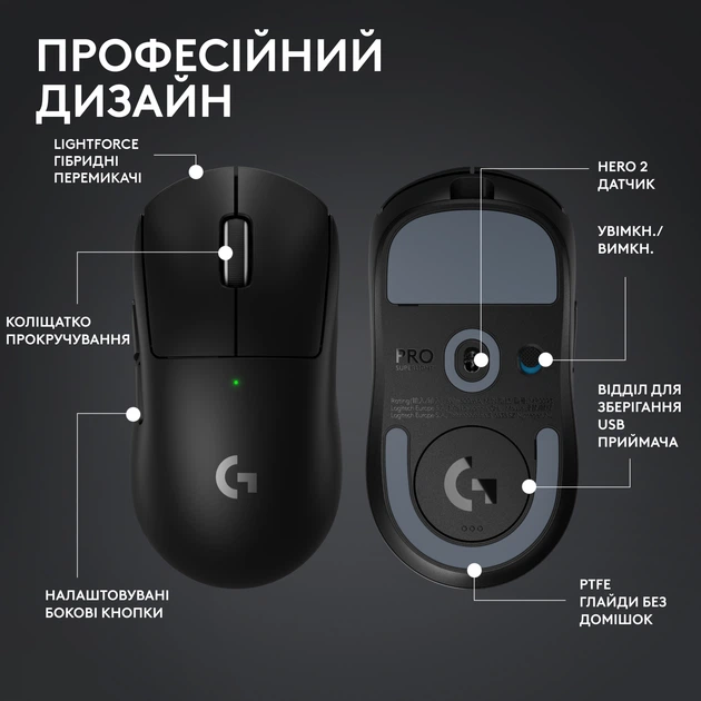 Миша Logitech G Pro X Superlight 2 Lightspeed Wireless Black (910-006630) - Фото 7 Миша Logitech G Pro X Superlight 2 Lightspeed Wireless Black (910-006630) - зображення 7