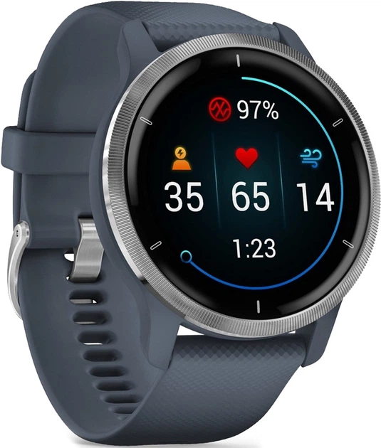 Спортивний годинник Garmin Venu 2 Silver Bezel with Granite Blue Case and Silicone Band (010-02430-10/00) - зображення 2