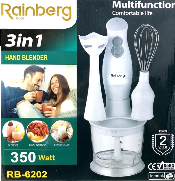 ручной погружной блендер для дома кухонный 350 W 3в1 Rainberg RB-6202 Белый - Фото 6 ручной погружной блендер для дома кухонный 350 W 3в1 Rainberg RB-6202 Белый - изображение 6