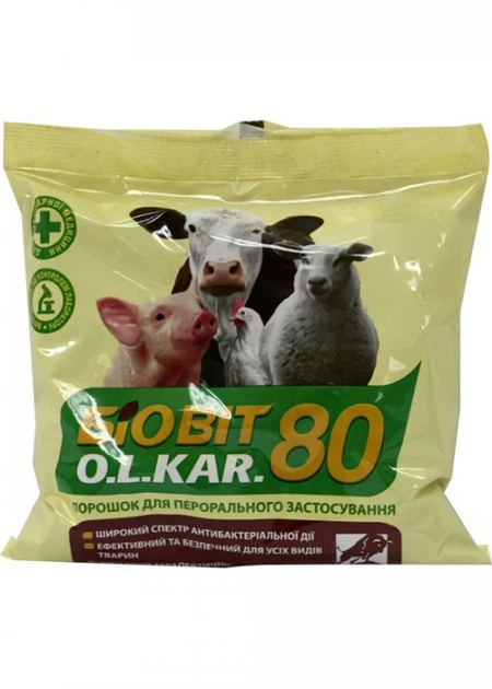 Кормовий антибіотик Біовіт 80 O.L.KAR. для сільськогосподарських тварин 100грам - Фото 1 Кормовий антибіотик Біовіт 80 O.L.KAR. для сільськогосподарських тварин 100грам - зображення 1
