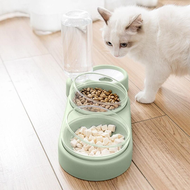 Кормушка 3в1 для животных со съемными мисочками Gatto миска для кошек и собак со встроенной поилкой, 500 мл, зеленый (101328929) - изображение 2