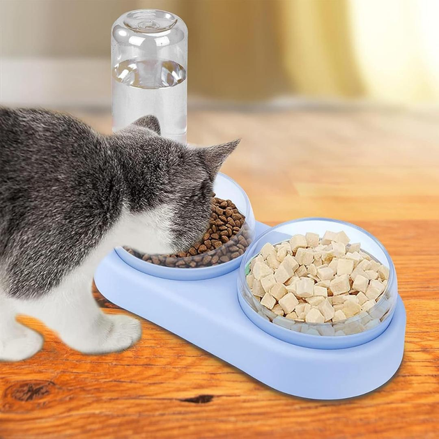 Кормушка 3в1 для животных со съемными мисочками Gatto миска для кошек и собак со встроенной поилкой, 500 мл, голубой (101334195) - изображение 2