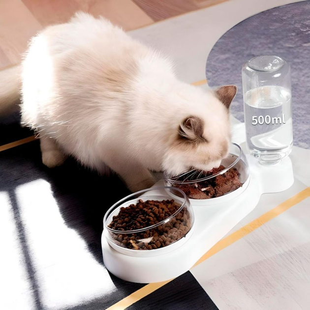 Кормушка 3в1 для животных со съемными мисочками Gatto миска для кошек и собак со встроенной поилкой, 500 мл, белый (101315058) - изображение 4