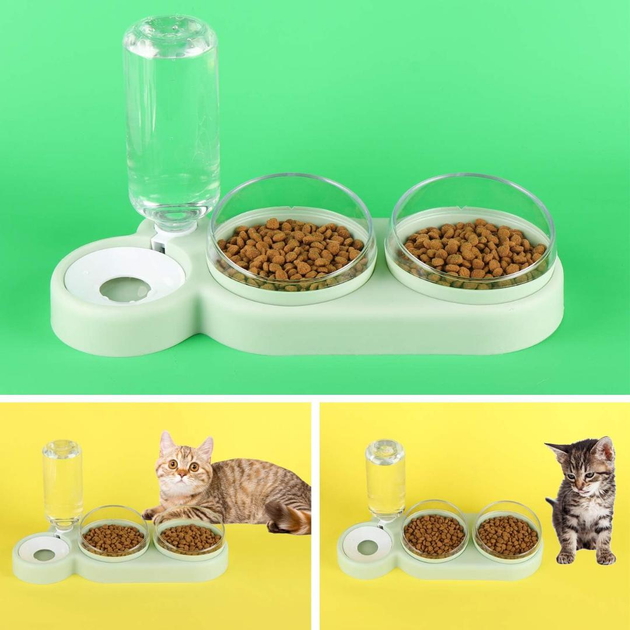 Кормушка 3в1 для животных со съемными мисочками Gatto миска для кошек и собак со встроенной поилкой, 500 мл, зеленый (101328929) - изображение 11