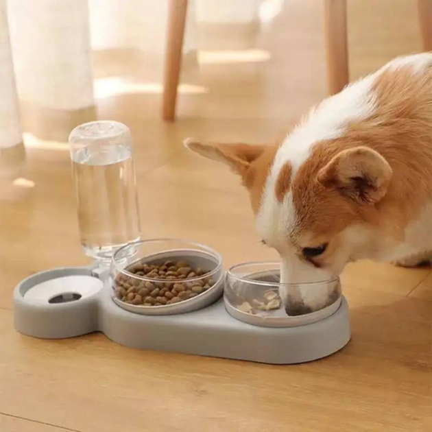 Кормушка 3в1 для животных со съемными мисочками Gatto миска для кошек и собак со встроенной поилкой, 500 мл, серый (101316789) - изображение 3