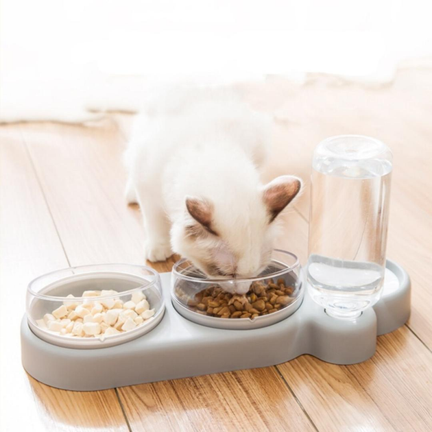 Кормушка 3в1 для животных со съемными мисочками Gatto миска для кошек и собак со встроенной поилкой, 500 мл, серый (101316789) - изображение 6