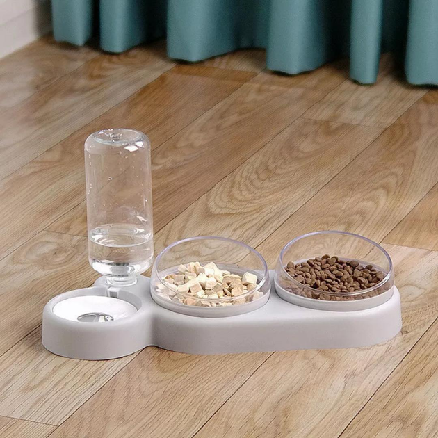 Кормушка 3в1 для животных со съемными мисочками Gatto миска для кошек и собак со встроенной поилкой, 500 мл, серый (101316789) - изображение 8