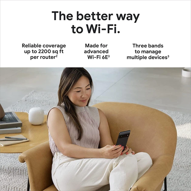Роутер маршрутизатор Google Nest WiFi Pro 6E (US) покрытие 204 кв
