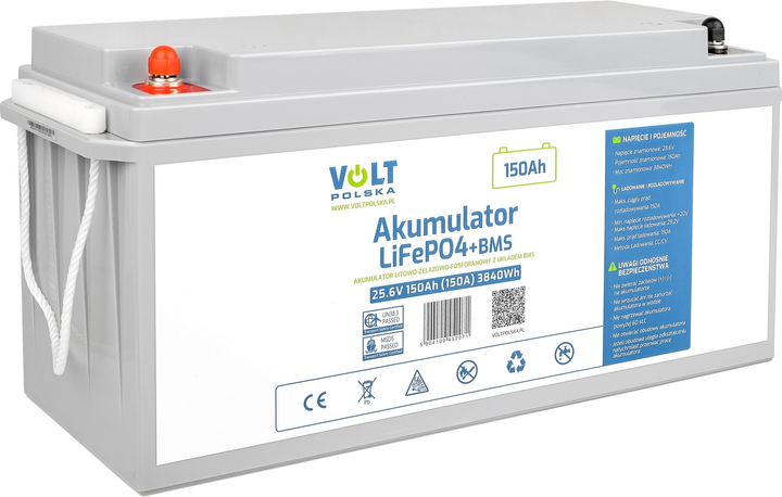 Akumulator Volt LiFePO4 25.6V 150Ah 150A BMS (6AKLI24150) - obraz 3