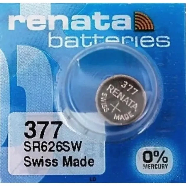 Батарейка для часов серебряно-цинковая Renata 377 SR626SW АG4 LR66 376 1.55V (104) - Фото 2 Батарейка для часов серебряно-цинковая Renata 377 SR626SW АG4 LR66 376 1.55V (104) - изображение 2