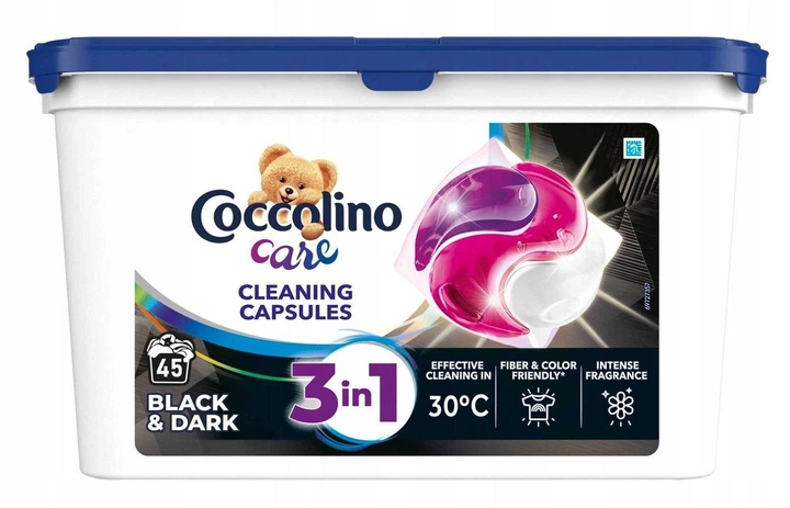 Стиральные капсулы для черных и темных вещей Coccolino Care Cleaning Capsules Black & Dark 3 in 1 45 капсул - изображение 2
