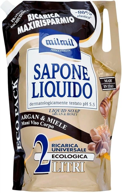 Жидкое мыло с аргановым маслом и медом Milmil Sapone Liquido Argan & Miele, 2л - изображение 2