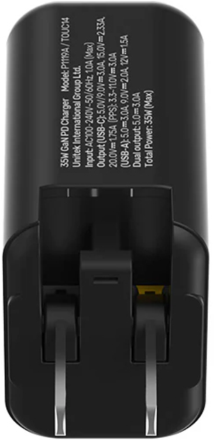 Мережевий зарядний пристрій Unitek GaN PD USB-C + USB-A 35 Вт Black (4894160049759) - зображення 5