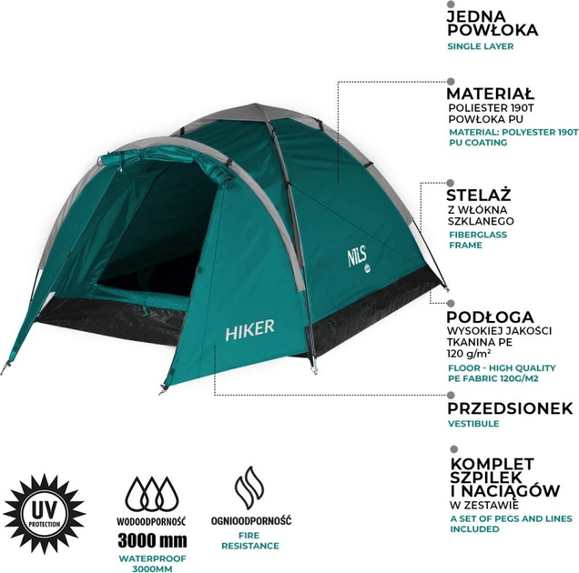 Namiot Nils Camp Hiker kempingowy NC6010 Green (5907695517699) - obraz 7