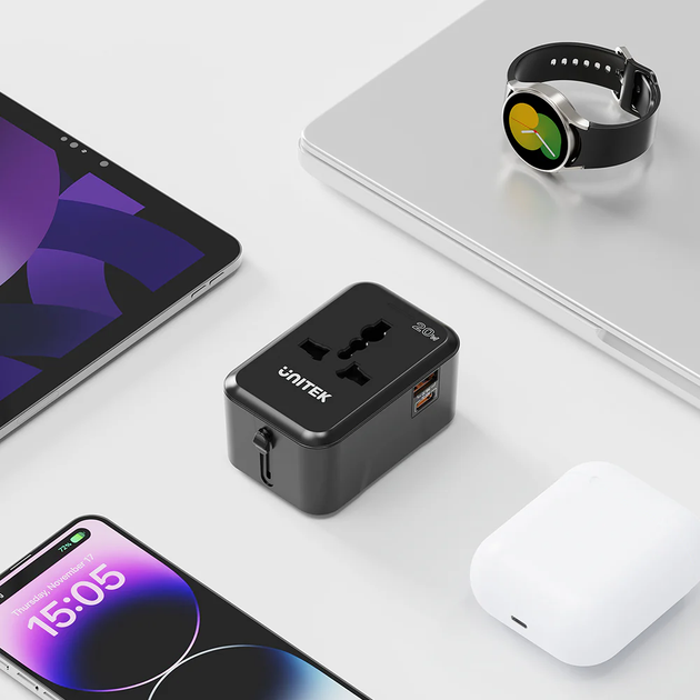 Ładowarka sieciowa Unitek Universal Travel Adapter USB-A + USB-C 20 W Black (P1120ABK01) - obraz 7