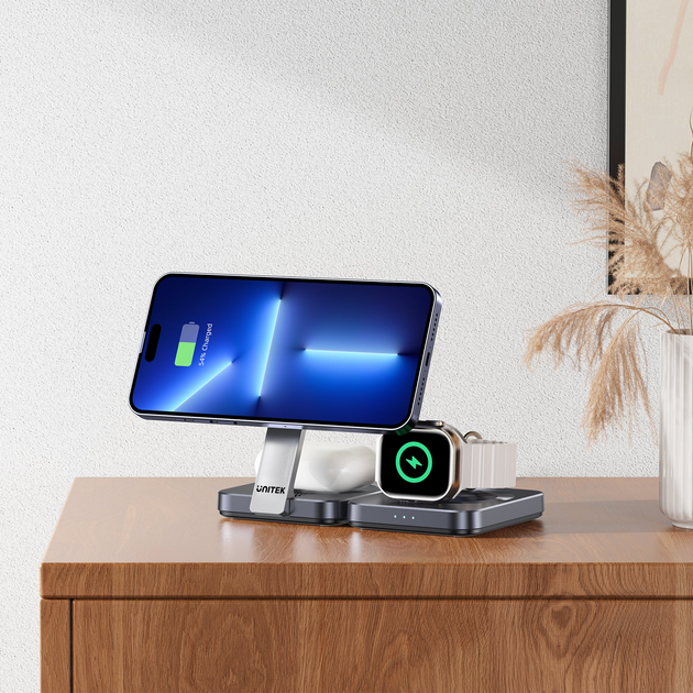 Bezprzewodowa ładowarka Unitek Foldable 3-in-1 Qi2 15 W Grey (P1300AGY01) - obraz 7