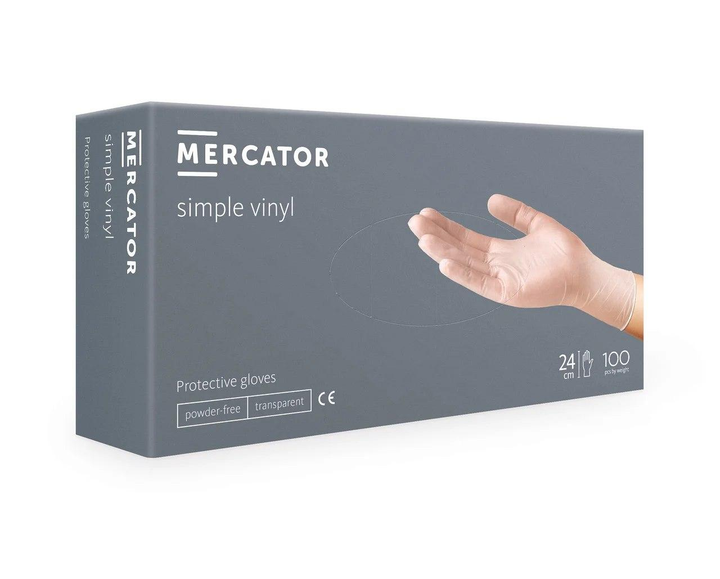 Рукавички вінілові L нестерильні неприпудрені MERCATOR simple vinil, (100шт/пач), прозорі - зображення 2