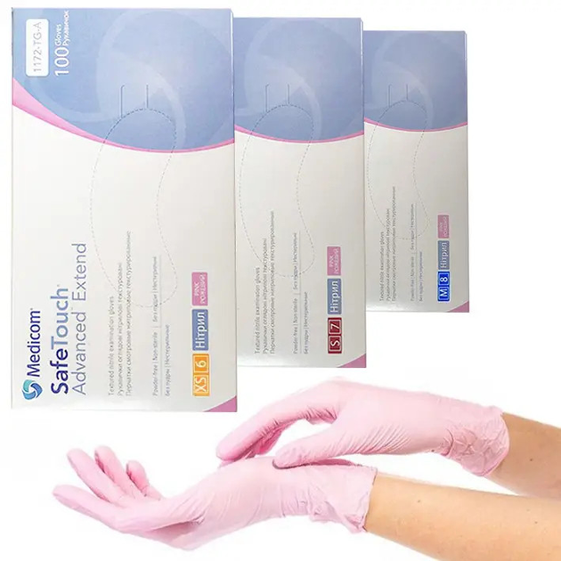 Рукавички нітрилові Medicom SafeTouch Advanced Extend Pink S (100 шт/пач), рожеві - зображення 1
