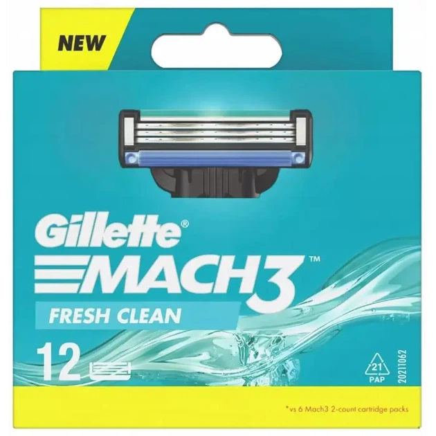 Сменные кассеты (лезвия) для бритья Gillette Mach3 12 шт в упаковке (11779128) - Фото 2 Сменные кассеты (лезвия) для бритья Gillette Mach3 12 шт в упаковке (11779128) - изображение 2