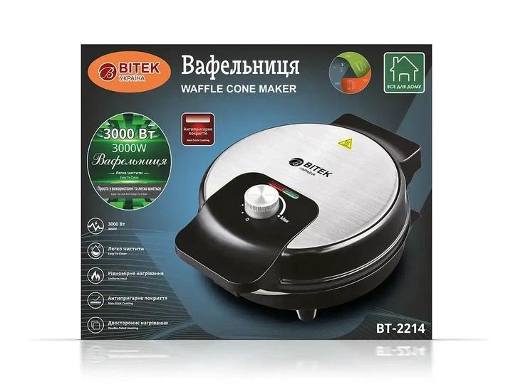Вафельница BITEK BT-2214 с антипригарным покрытием и регулировкой температуры 3000 Вт - изображение 9