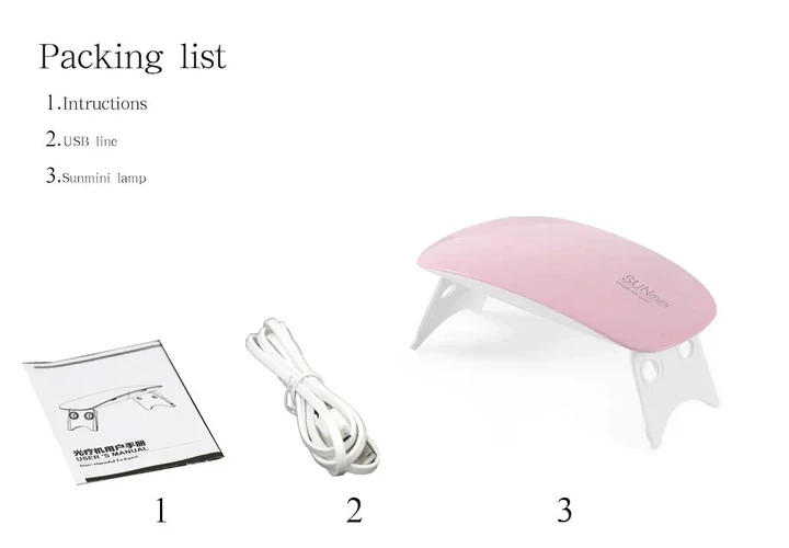 Лампа Beauty nail SUN mini 6W LED+UV для сушки ногтей работает от USB кабеля - изображение 5