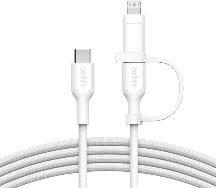 Кабель Belkin BoostCharge 2-in-1 USB Type-C – USB Type-C/Lightning 60W 1.5 м White (CAC003HQ1.5MWH) - зображення 3